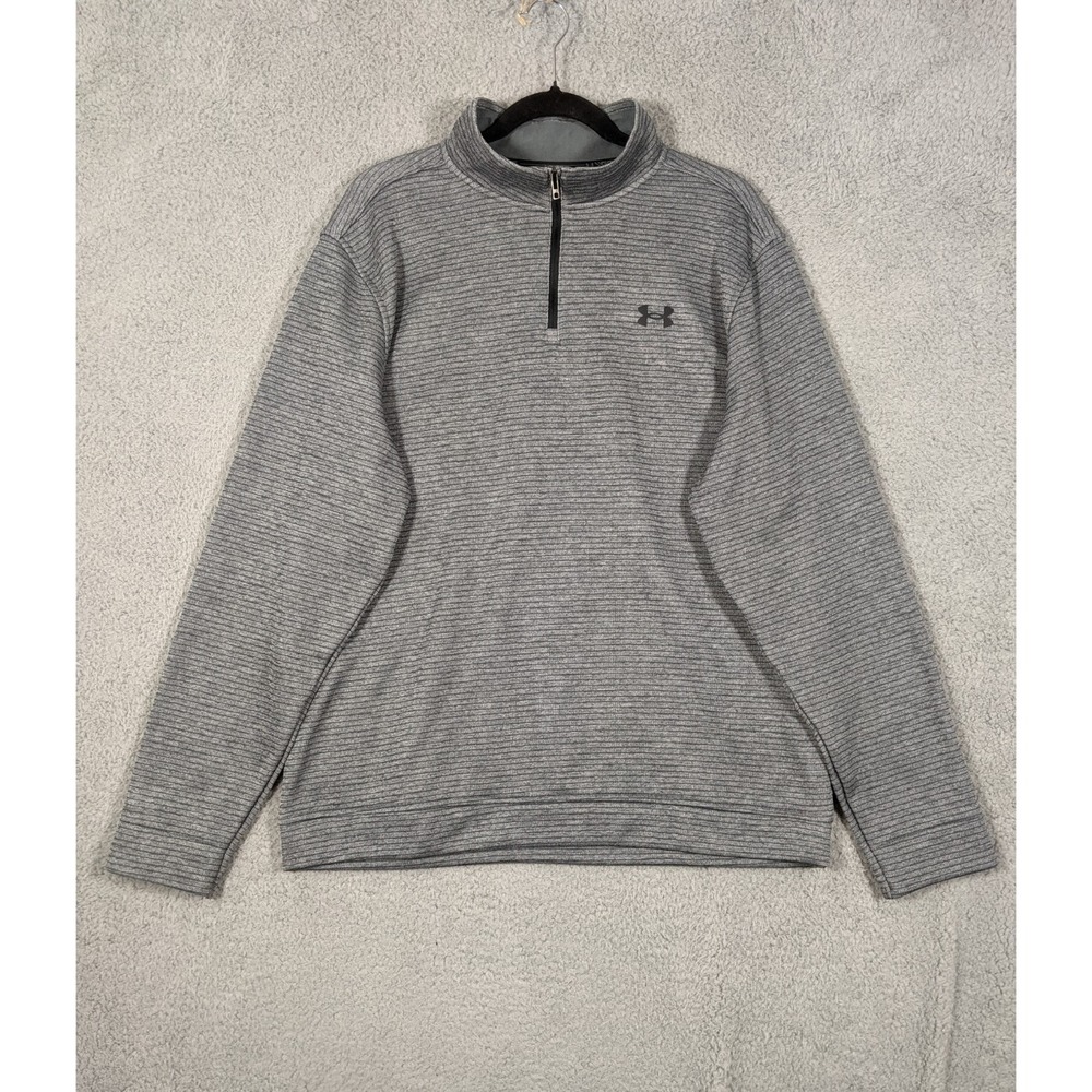 Under Armour 1/4 Zip Pullover Mens XL Gray Striped Athletic Cozy Athleisure